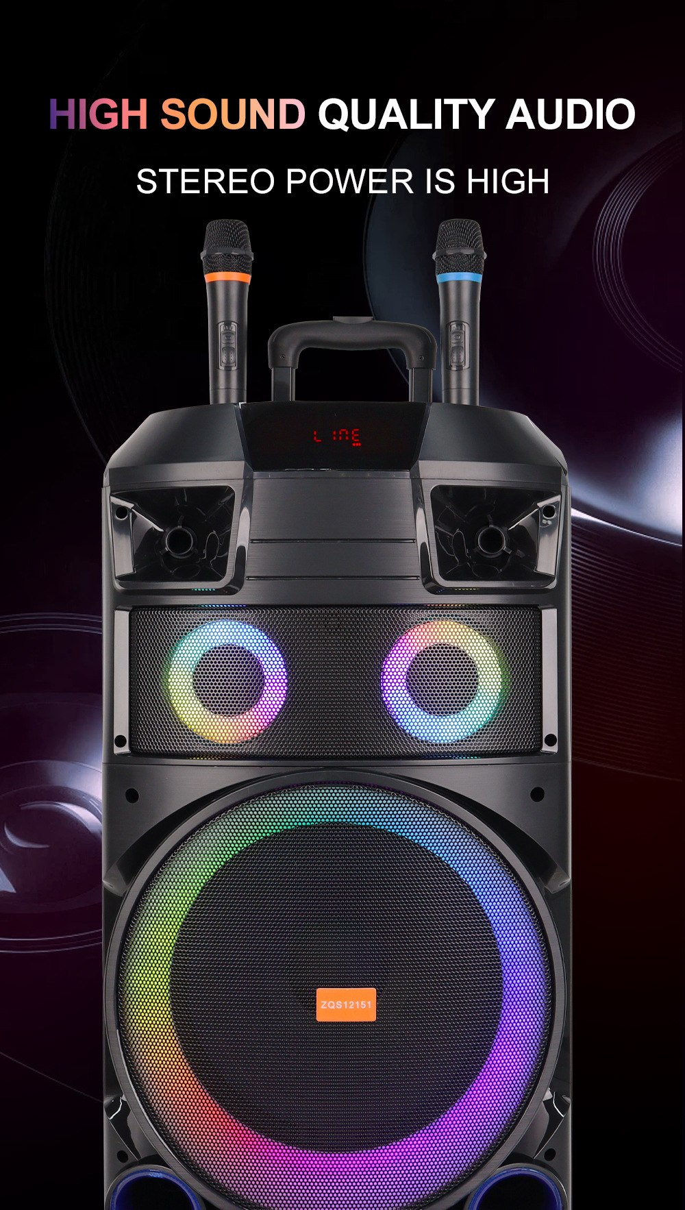 ZQS12151 Professional Stage Big Sound High Power Cart Big Sound Square Dance Bluetooth Speaker_voghion.com