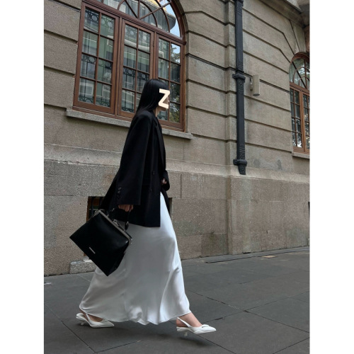 High-Heeled Acetate Satin Design Summer Silky Drape High-Waist Slimming Elegant Satin Half-Skirt for Women