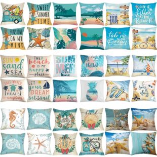 Cross-border Hot-selling Summer Beach Tropical Ocean Cushion Linen Print Home Living Room Bedroom Car Decorative Cushion
