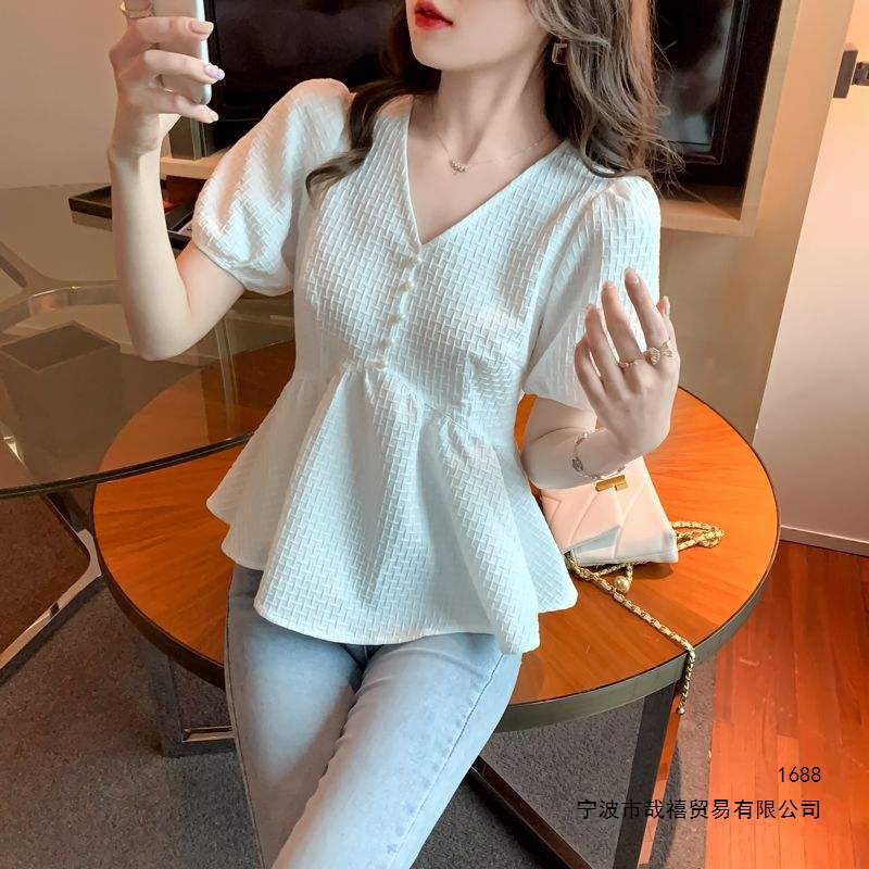 Chiffon Blouse Women's Summer 2026 New Style Pretty Top with Slim Waist, Stylish, Fashionable, Youthful, and Conceals Tummy Short Sleeve