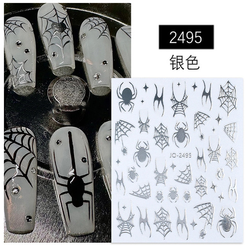 Dark Fantasy Hand-drawn Spider Nail Decal Halloween Element Skull Head Ghost Playful 3D Adhesive Nail Sticker
