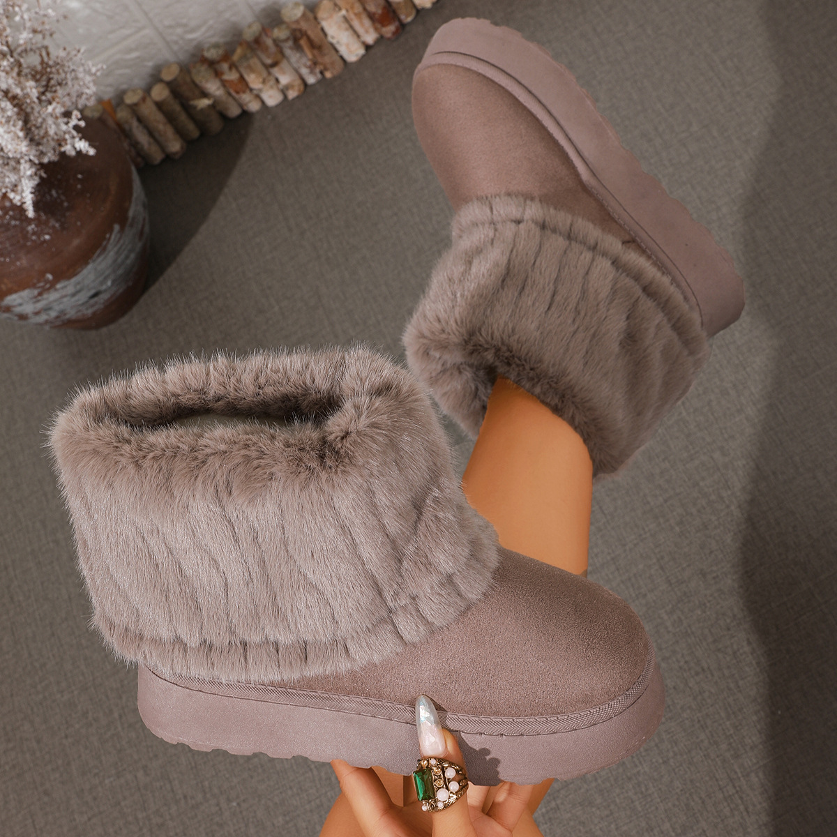 Botines de Nieve Térmicos para Mujer de Suela Gruesa de Gamuza para Invierno