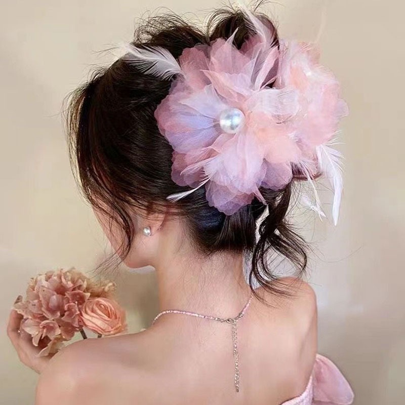 Satín de alta sensación, arco negro grande, clip de tiburón, toque de cabeza, clip de nube, clip de agarre, clip de cabello, tarjeta de cabello de mujer