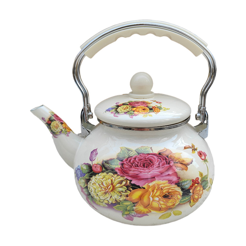 Espesor esmalte 2,4 l tetera hervidor de agua fría blanco abierto café leche tetera cocina de inducción fuego abierto universal