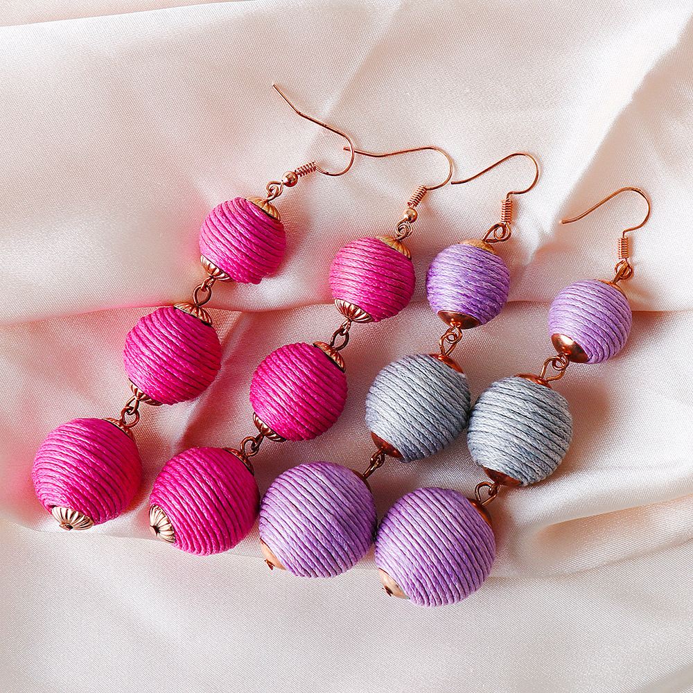 50006 New Cross-Border Bohemian Ethnic Earrings Winding Ball Earrings Wax Ball Earrings Factory Dire