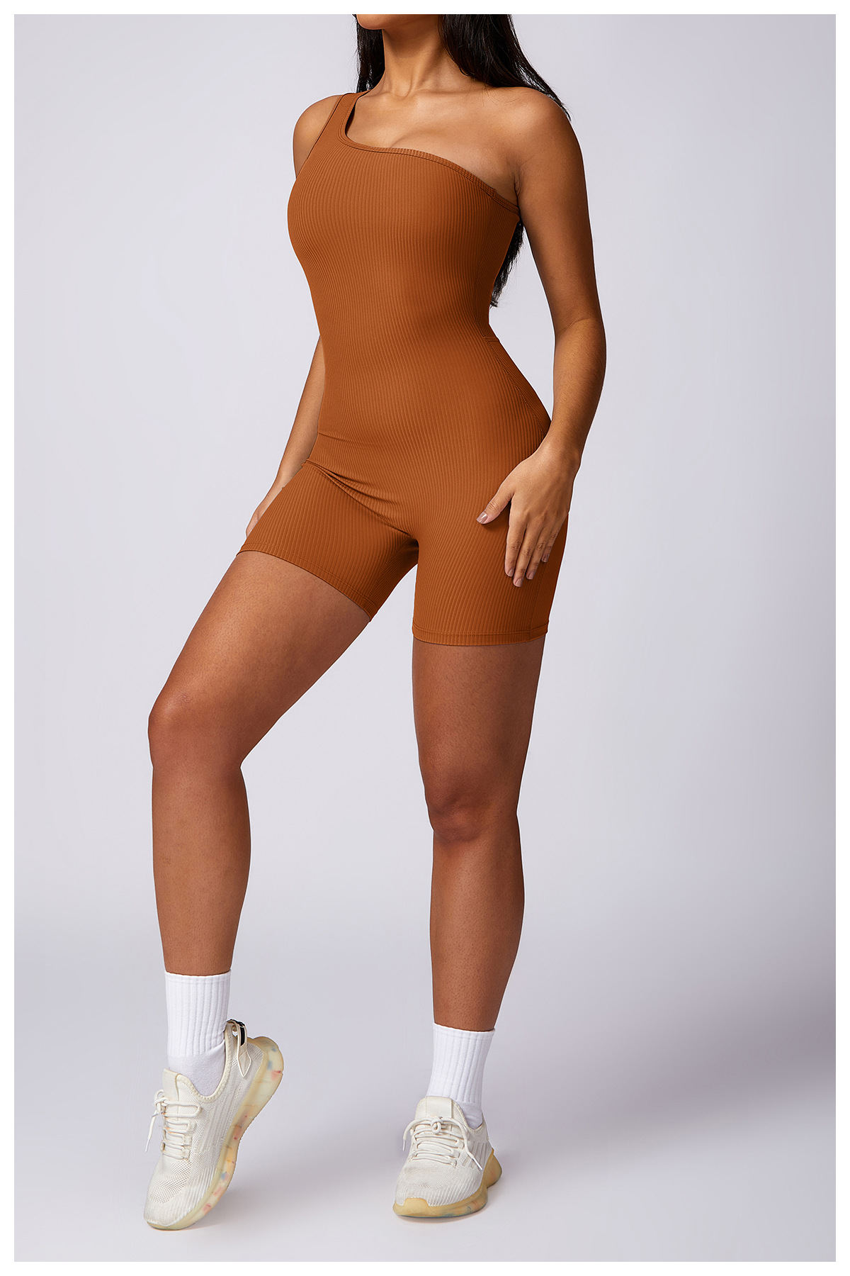 Simple Style Solid Color Nylon Spandex Irregular Collar Active Sets Rompers display picture 10