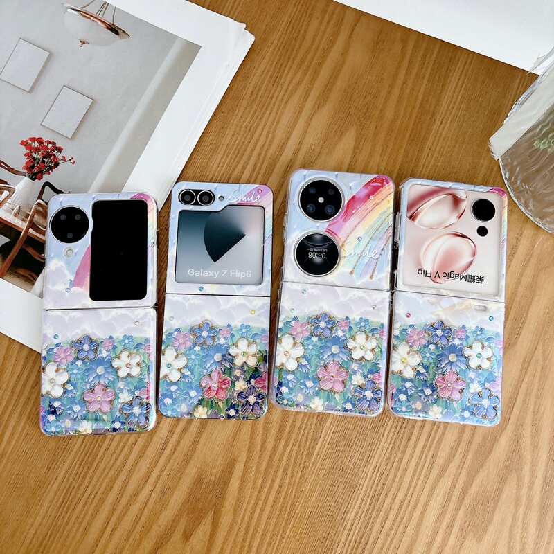 Japanese and Korean Oil Painting Rainbow Flowers Suitable for Samsung Flip 50% off Stackable Mobile Phone Case 4/6 Generation Blu-Ray Vivo Rhinestone Glory