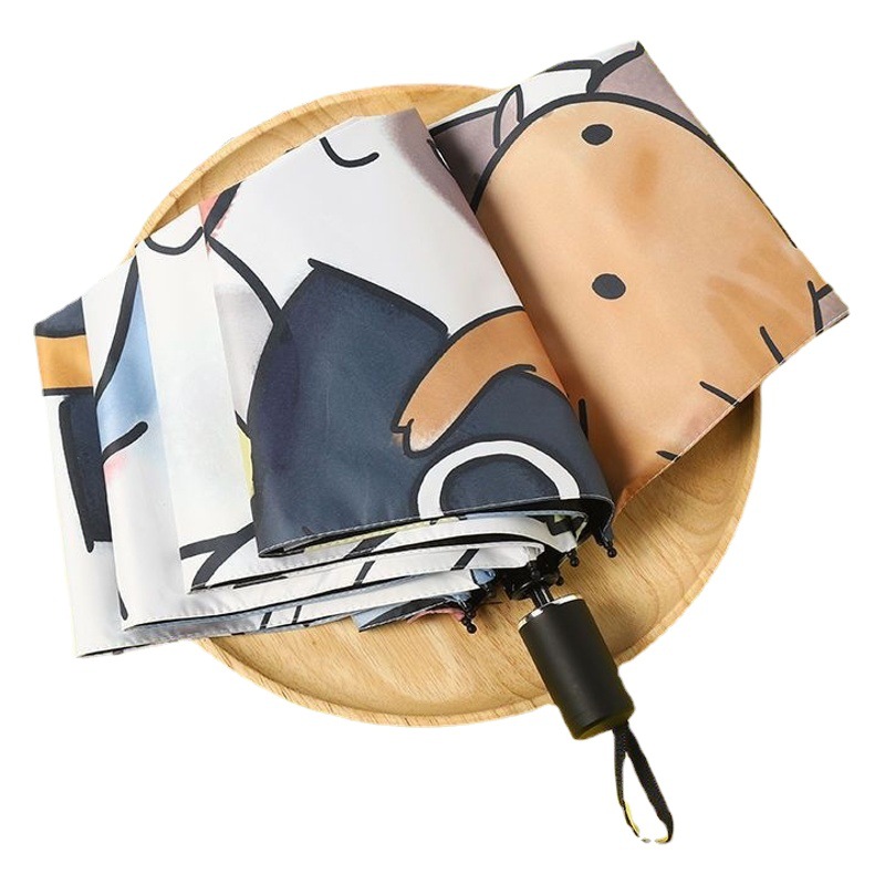 Paraguas de sol de gato lindo japonés femenino paraguas de sol de pegamento negro de doble uso ins protección solar paraguas de sol plegable automático masculino