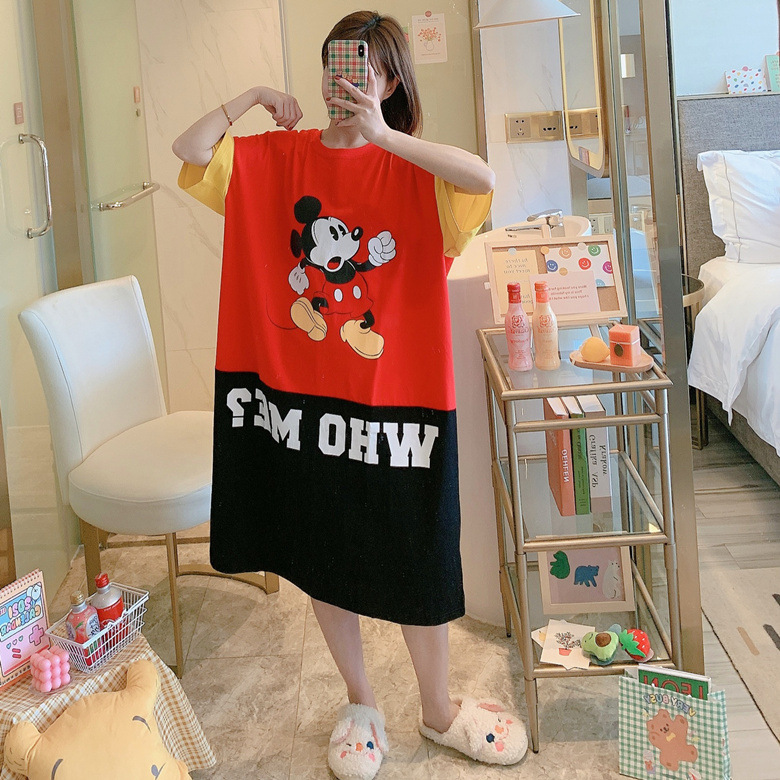 Camisón de manga corta suelto de estilo coreano para mujer verano lindo mickey girl plus size transmisión en vivo transfronteriza comercio exterior ropa para el hogar