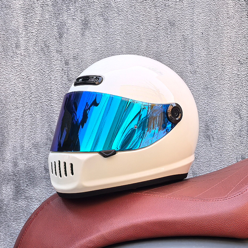 Orz Motocicleta Retro Casco completo Hombre Invierno Personalidad Cool Mujer Nacional Tendencia Crucero Coche Retro Casco Cuatro estaciones Universal