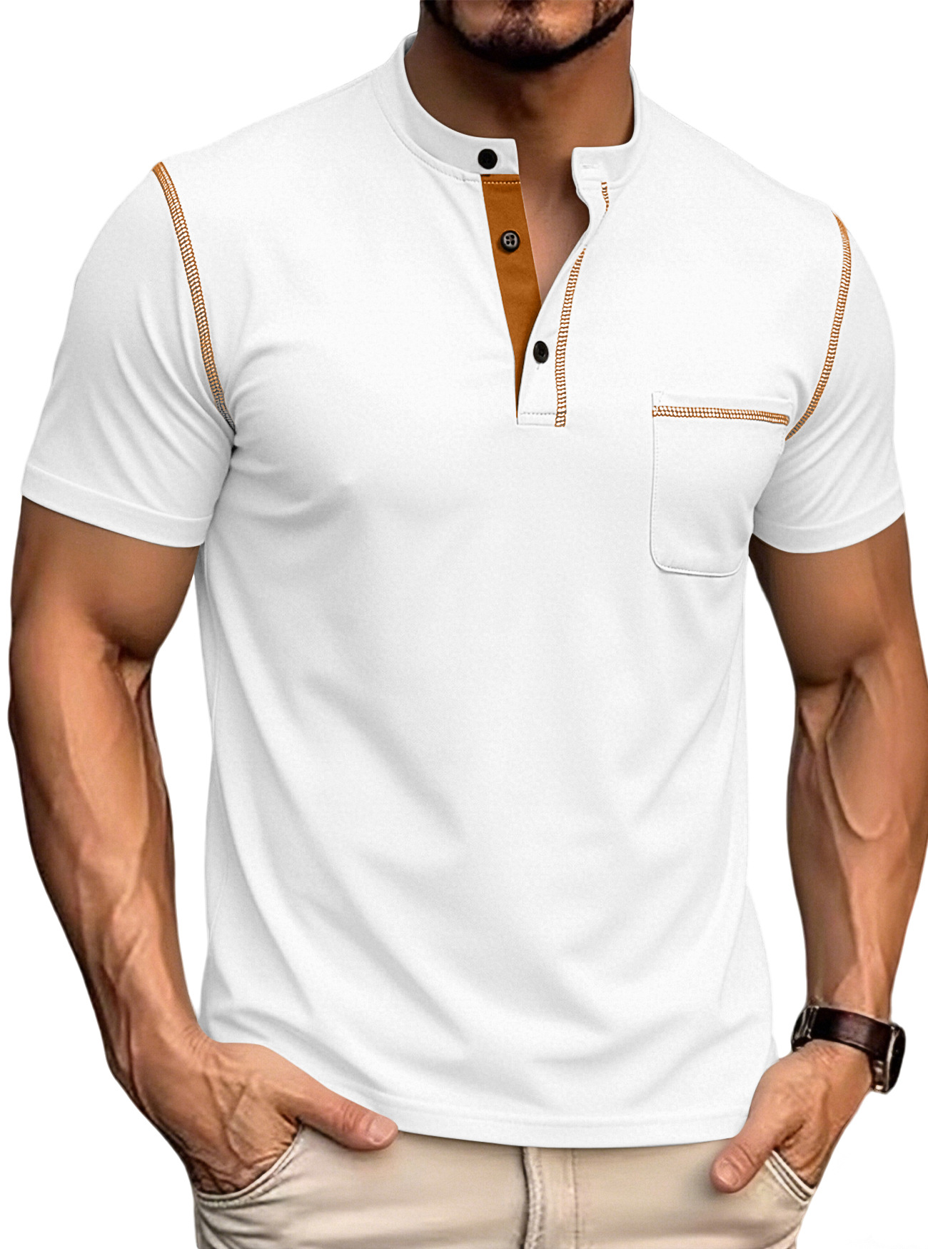 Verano nuevo Amazon hombre camiseta de manga corta estación independiente de comercio exterior transfronterizo rápido secado casual americano Henry polo
