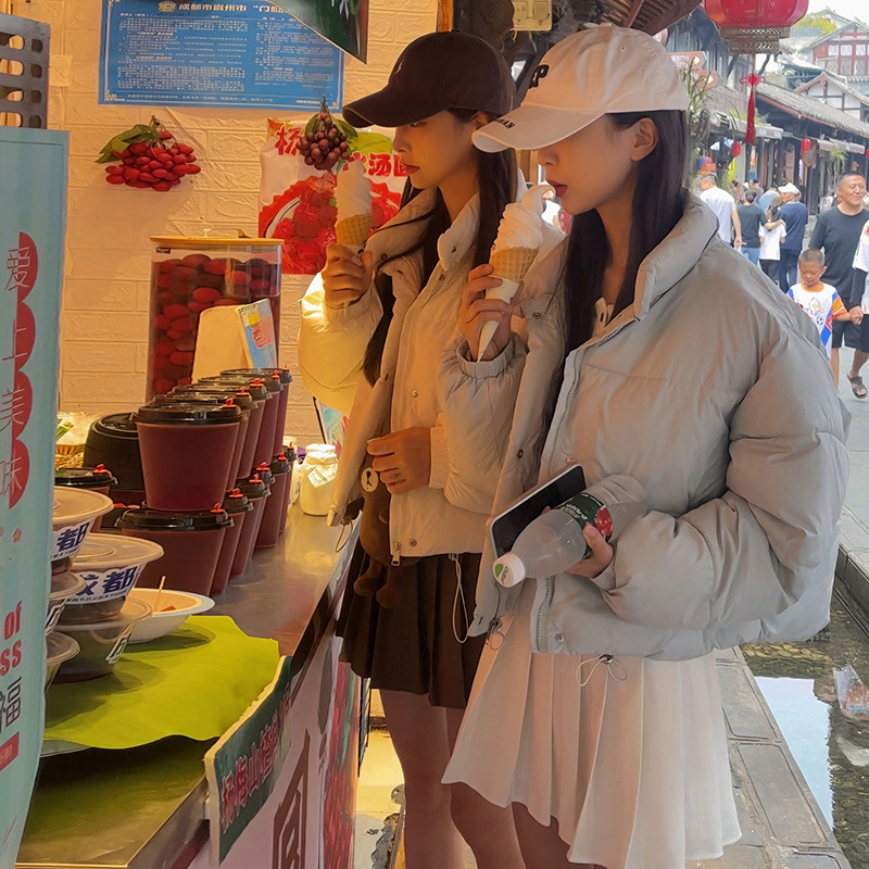 한국 동대문 오리지널 브랜드 여성용 브레드 패딩 재킷, 스탠드 칼라, 작은 사이즈, 짧은 기장, 인스타 감성, 다운 코튼 패딩, 가을 겨울 숏패딩