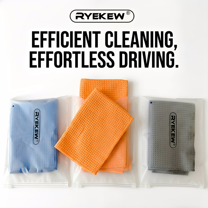 Ryekew Car Cleaning Towel, Car Absorbent Towel, Household Kitchen Absorbent Towel, Non-Marking Glass Towel, Waffle Cleaning Towel