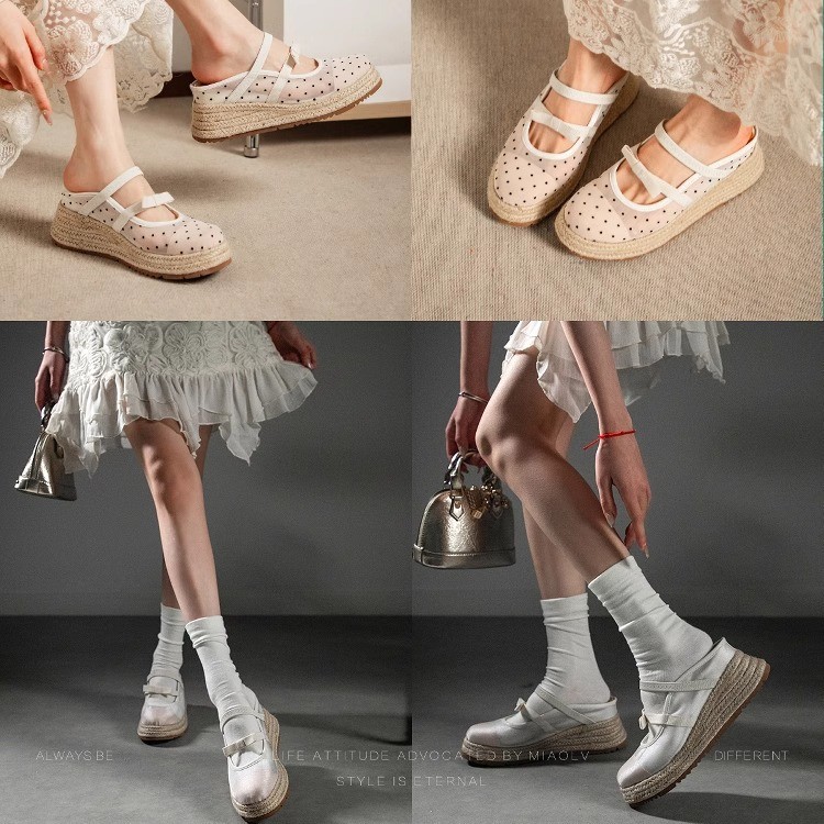 "Miao Lu" Luth mismo párrafo ~ Pantuflas de lino, mujer, ropa exterior de verano, malla, suela gruesa, cuña, sandalias de aumento interior