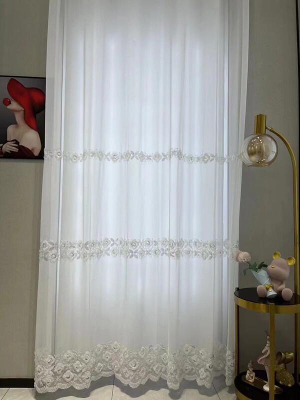 2022 new high-grade French bedroom curtain white bead tube embroidery bead sequins high-grade