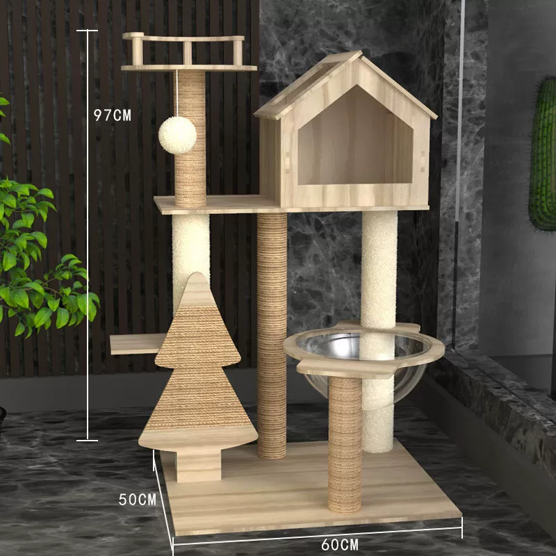 Cat climbing frame, universal four‑season multi‑level tower with hammock, condo and scratching posts