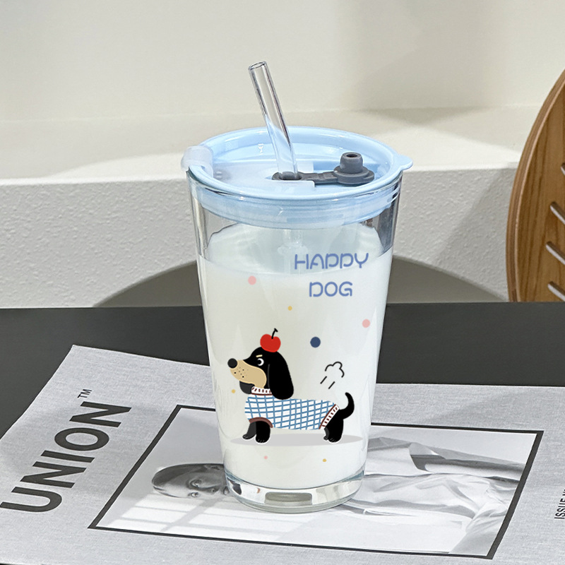Linda taza de agua para niñas, taza de vidrio de alto valor con tapa, pajita, gran capacidad, té de oficina, nueva taza de verano