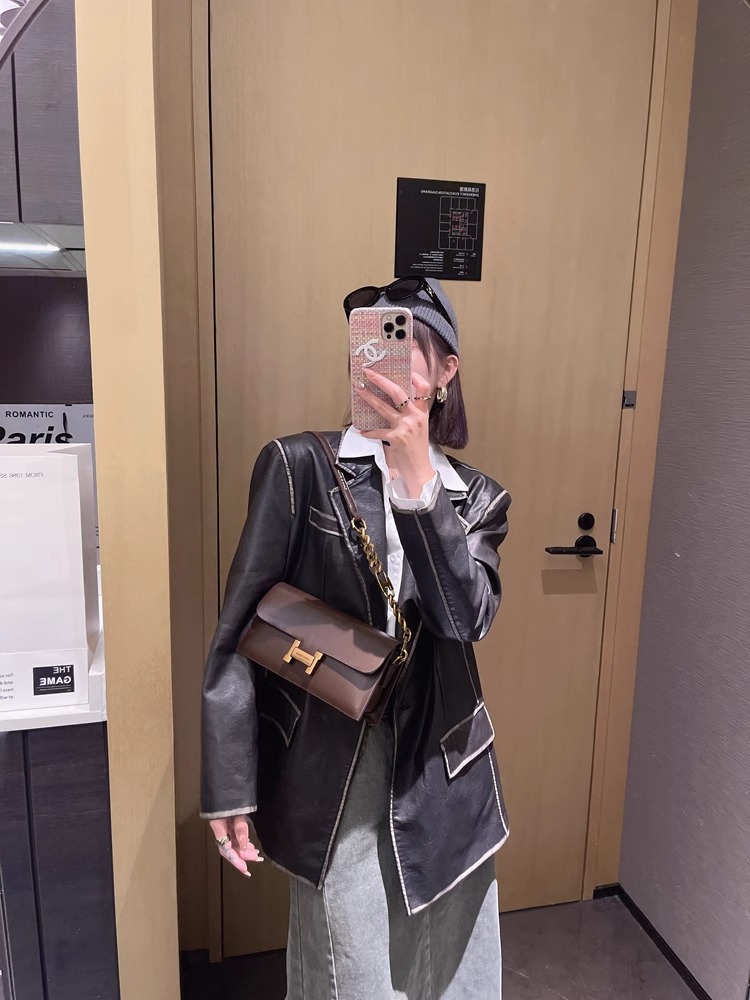 Túi đeo chéo nữ dáng baguette retro sang trọng, quai xích, phong cách thời thượng — Màu đen, Màu đỏ gốm, Màu mơ than chì, Ánh trăng trắng chi tiết 13