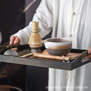 Stoneware Matcha Bowl with Spout, Ceramic Tea Set Accessories, Tea Whisk Stand Set, Japanese Tea Ceremony, Song Dynasty Tea Art Creativity