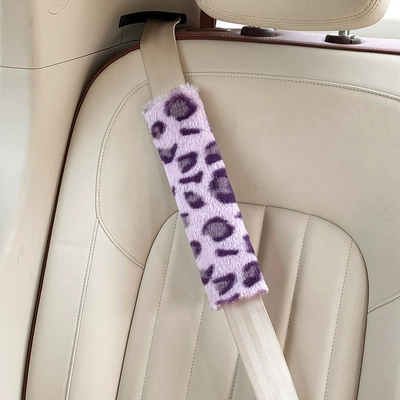 Seat Belt Protective Cover, Seat belt shoulder pad - rabbit-fur-leopard-print-shoulder-pads-purple