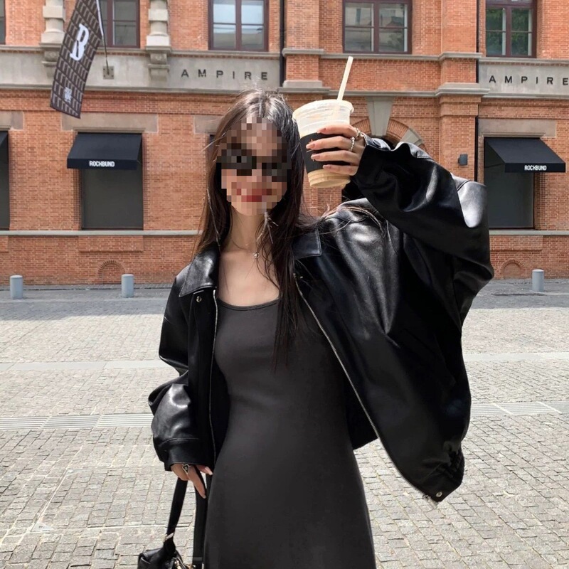 Brown Retro Pu Leather Jacket for Women Autumn New Korean Style Loose Petite Motorcycle Jacket Top Brown Retro Pu Leather Jacket for Women Autumn New Korean Style Loose Petite Motorcycle Jacket Top