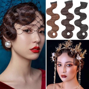Republic of China wig costume style bangs film studio hand push corrugated xiuhe cheongsam style fake bangs long hair women