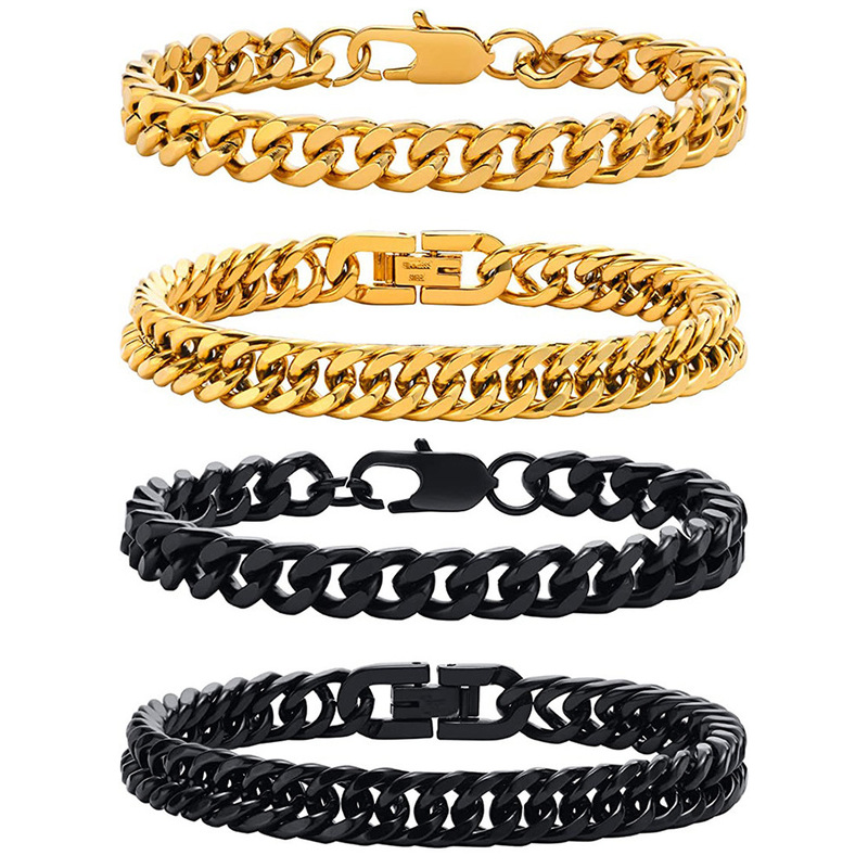 European and American Cross-border Stainless Steel Cuban Bracelet Figaro Combination suit All-match Fashion Titanium Steel Men's Bracelet Gold