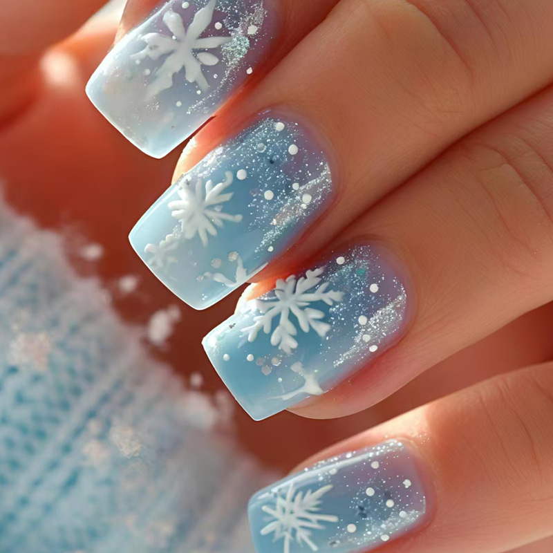 Christmas Style Manicure New Style White Nail Manicure Patch Manicure Snowflake Sequin Set Manicure Elegant Autumn and Winter
