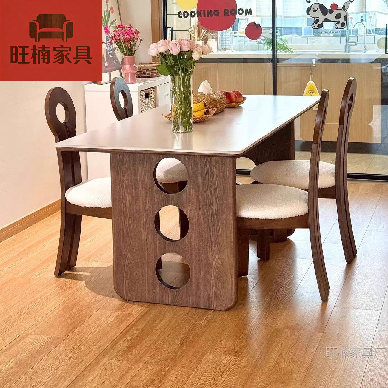 French-Style Antique Living Room White Ash Solid Wood Pure White Minimalist Slate Dining Table for Home Use in Small Apartments, Retro Rectangular Dining Table