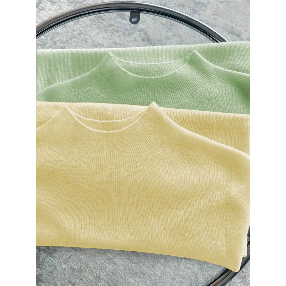 Нежный стиль, мягкий вощеный трикотаж, женский трикотаж со средним воротником, нижняя рубашка, модный молочно-желтый внутренний полугольф, топ на правое плечо