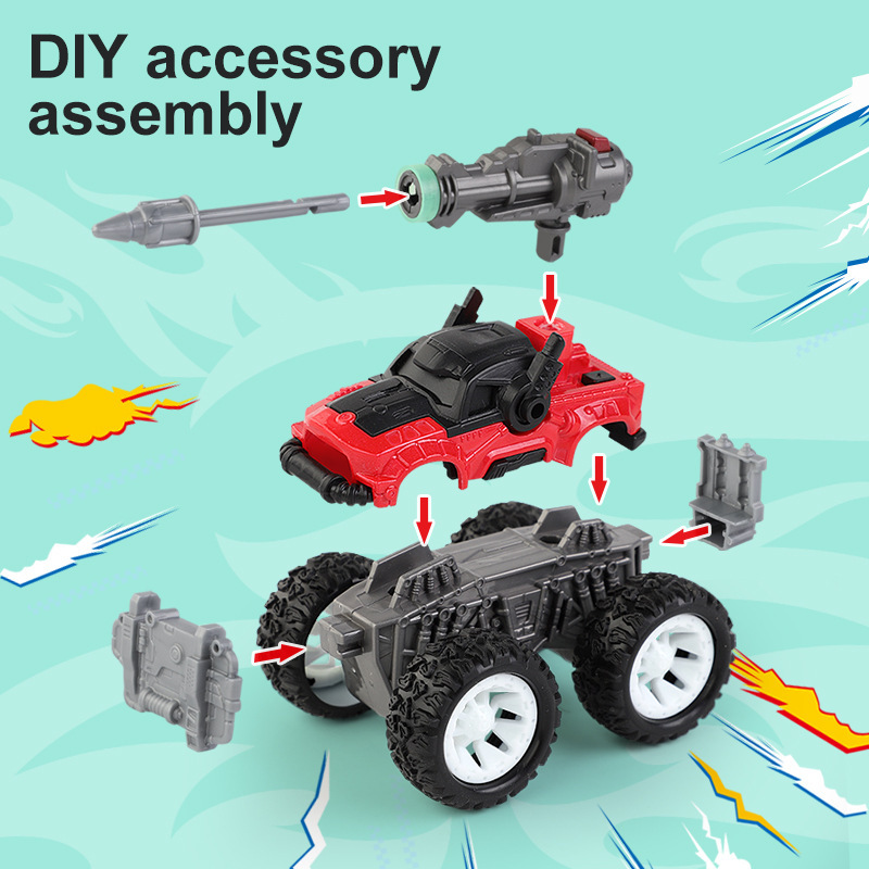 Transfronterizo Amazon DIY ensamblaje lanzamiento de proyectiles de artillería coche de pie grande coche de retroceso infantil coche de juguetes de dibujos animados resistente a la caída regalo