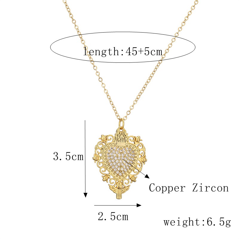 Zircon Inlay Material Simple Style Heart Shape Copper Zircon Pendant Necklace In Bulk