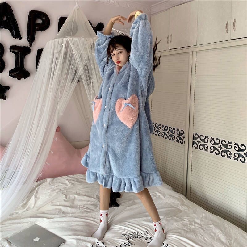 特価!! パジャマ女性の冬のパジャマは保温冬の学生のかわいいバスローブとベルベットはサンゴのベルベットを厚くした|undefined