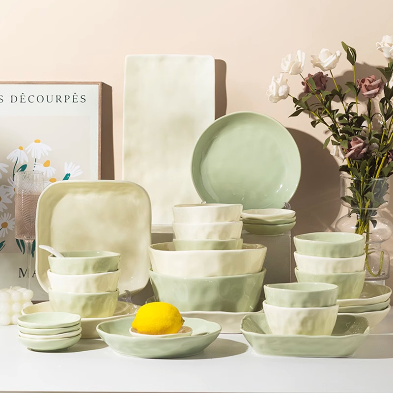 Underglaze Color Cream Style Ceramic Tableware Light Luxury Household High-Value Dishes and Dishes Dishes and Dishes DIY Combination Bowl and Chopsticks suit