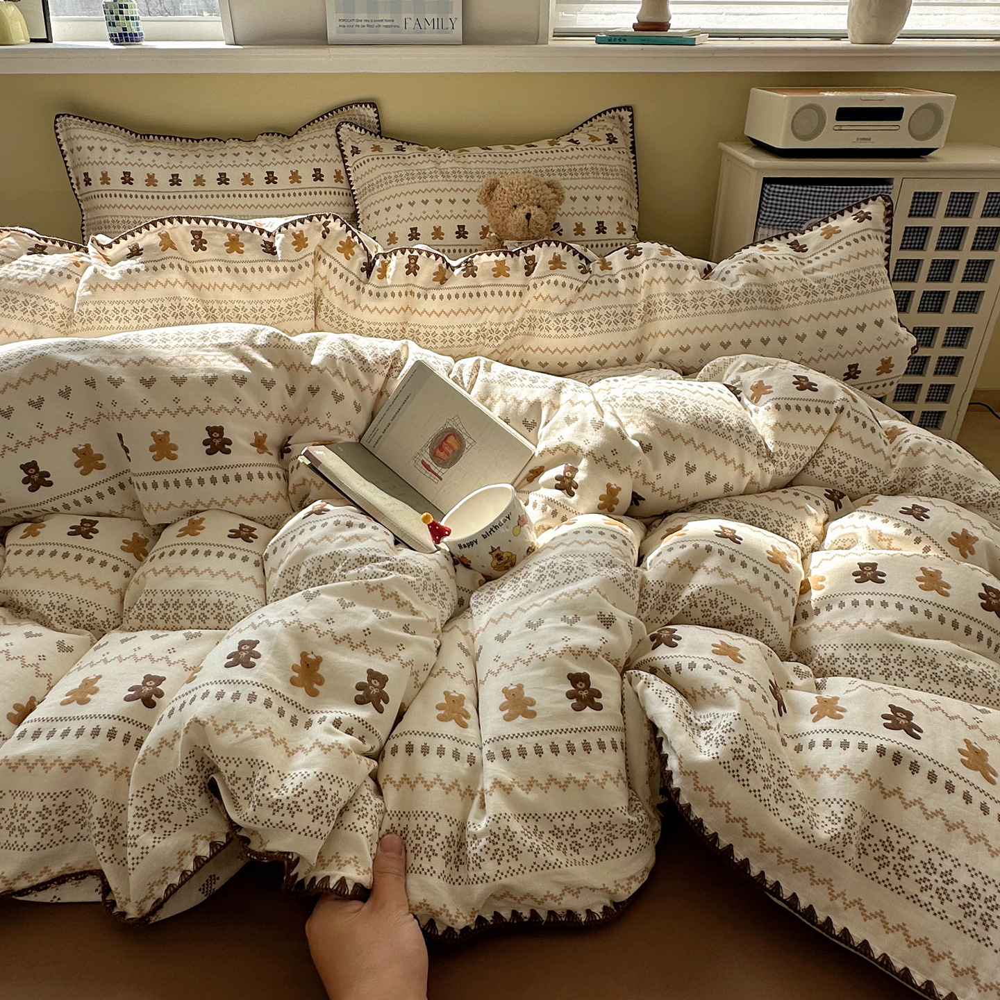 Ins Nantong Four Piece Cotton Bedding Set Double Layer Gauze Sheet_voghion.com
