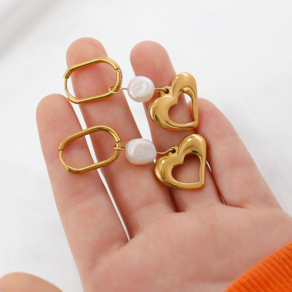 Dangling Earrings Classification 1 Pair Retro Heart Shape Stainless Steel Imitation Pearl Plating Dangling Earrings