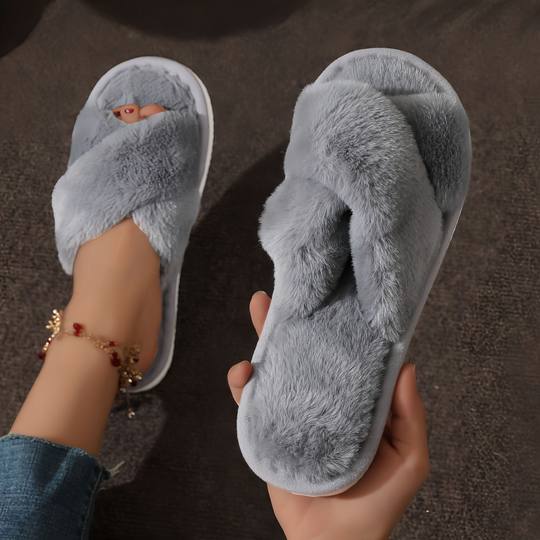 Cross-border TEMU SHEIN cross plush big explosions European and American Mao Mao cross with cotton slippers women Mao Mao cotton slippers