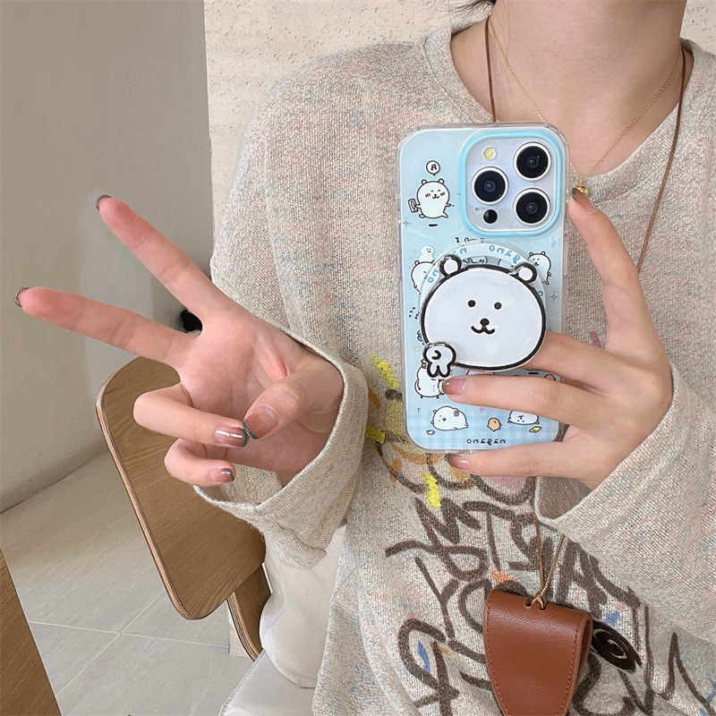 Ins Cute Biye Little White Bear Funda para teléfono iphone16promax 14/13 Soporte magnético Apple 15