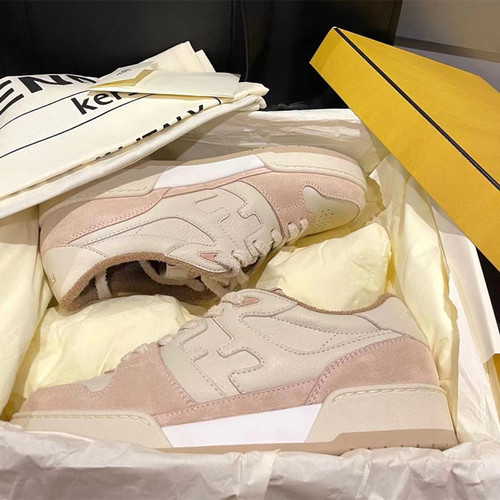 High-version F-brand sneakers for women,  casual color-matching leather-lined versatile couple's board shoes for both men and women
