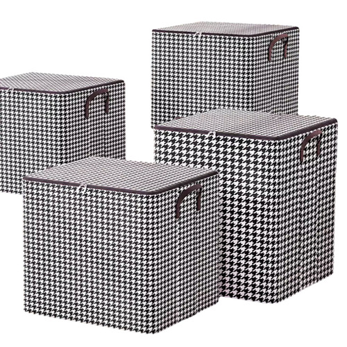 Houndstooth non-woven clothing quilt bag dust-proof quilt storage organizer bag wardrobe covered zipper storage bag