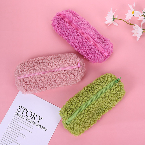 ins creative lamb plush pencil bag large capacity student simple fashion stationery storage bag cute pencil bag