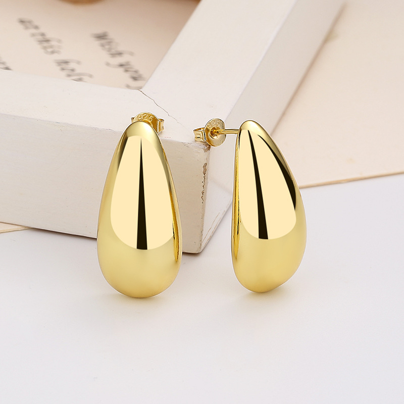 Modeschmuck Wassertropfen glänzend 16k echt vergoldet schlicht und elegant Earri - Bild 6 von 6