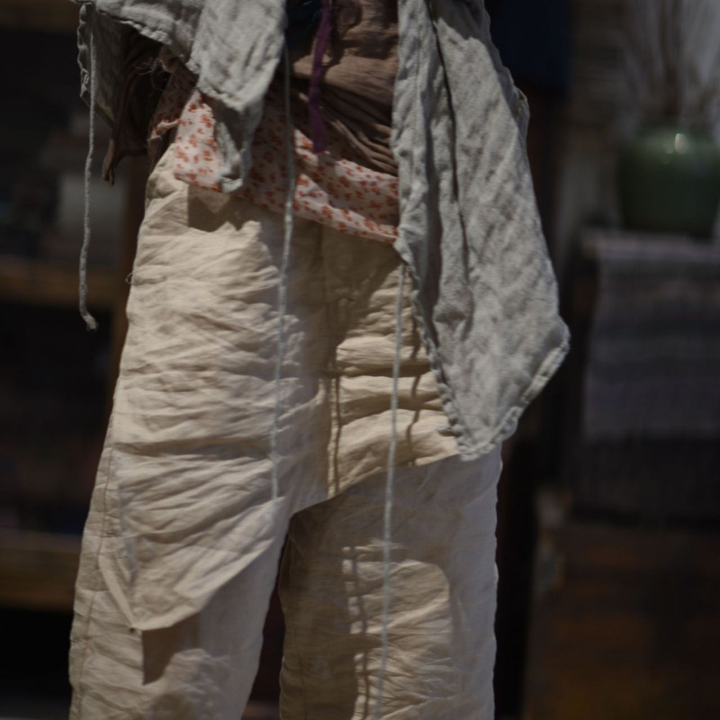 24/5 Sn60 Spring/Summer Artistic Casual Patchwork Ramie Cropped Fisherman Pants