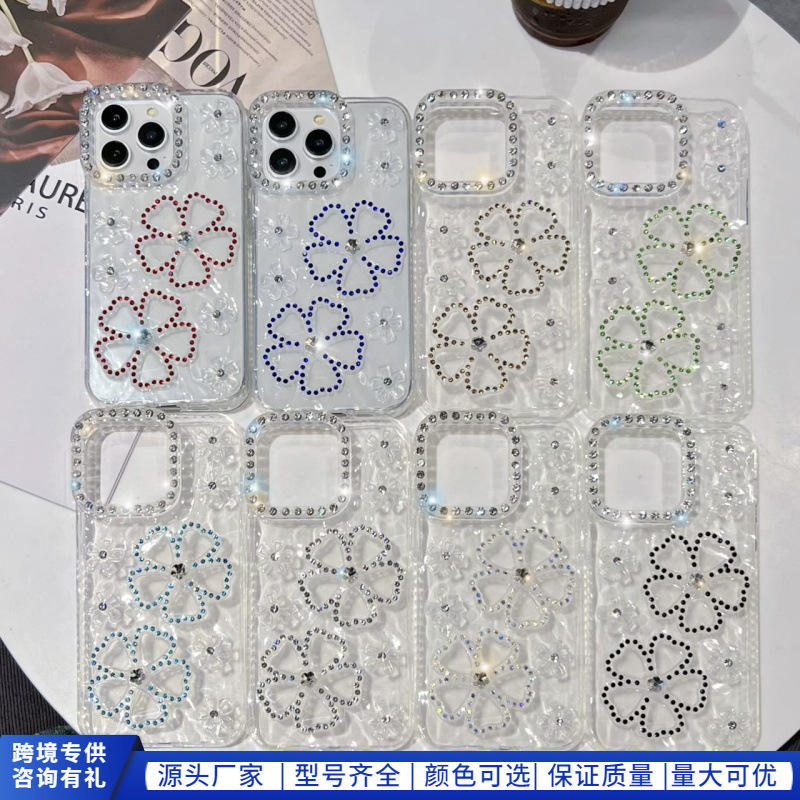 Flower Diamond X Suitable for iPhone 15 Phone Case 14 Transparent 17 Air Luxury 13 Diamond 12 Pro Max Cross-Border 16 Sets