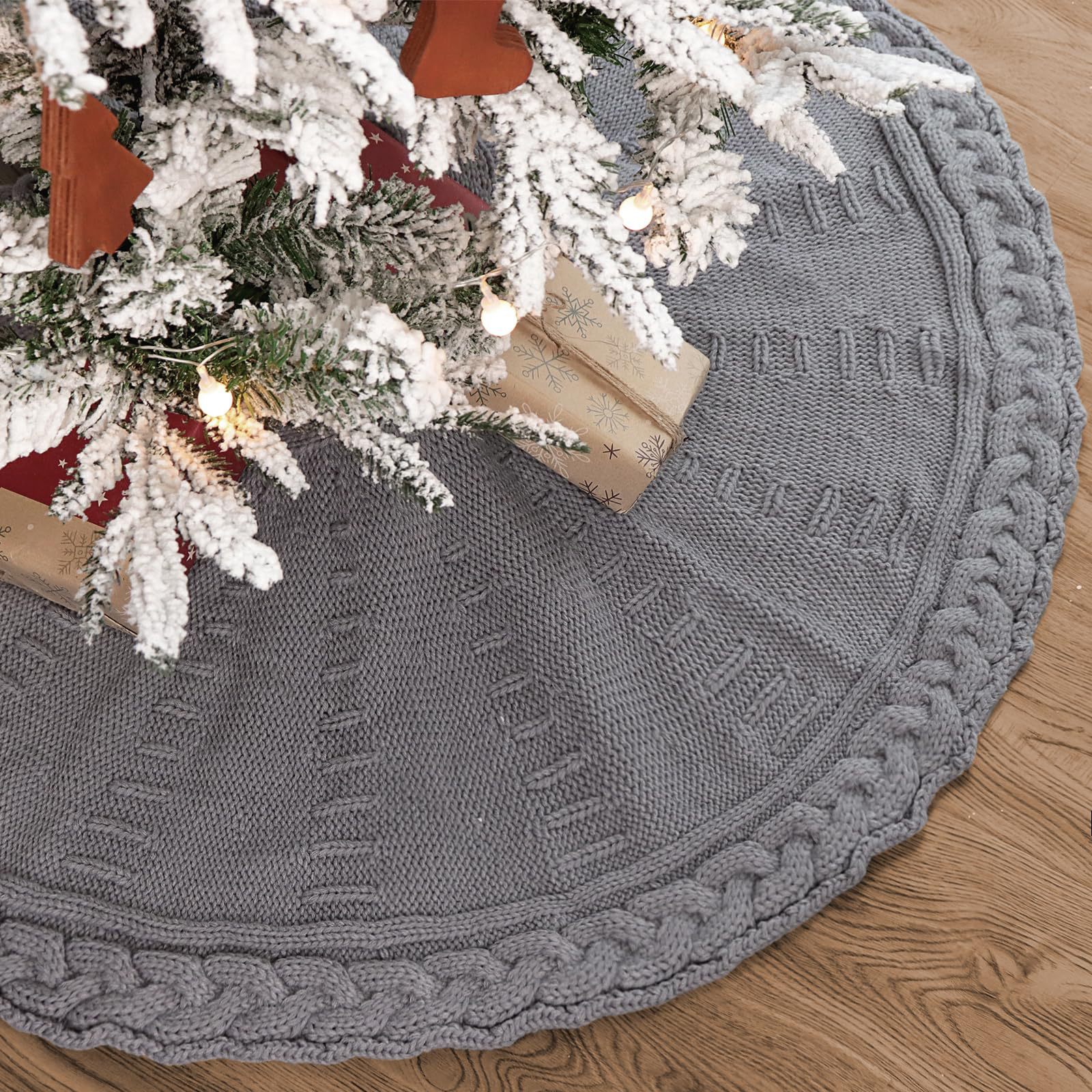 Nuevo producto transfronterizo falda de árbol de punto de Navidad delantal de árbol de Navidad de punto gris adorno de árbol de Navidad ambiente festivo