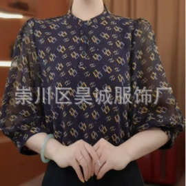 时尚碎花系带雪纺衫衬衫气质宽松透气简约小衫妈妈装上衣夏季