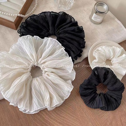 Korean pleated oversized hair tie, high-end large intestine ring, black and white hair rope, flower headband, versatile hair accessories, simple large intestine hair rope