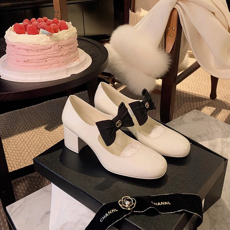 Uva mamá oro Madeline ~ francés arco punta redonda tacón grueso estilo de Chanel Mary Jane zapatos cuero para las mujeres