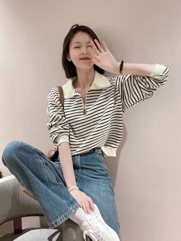 条纹毛衣早春秋冬季2025年新款女装卫衣外套女百搭宽松显瘦针织衫|undefined
