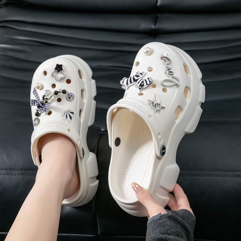 Ggglu Sunshine Road Women's Clogs Cartoon DIY High-Heeled Outer Beach Shoes New Height-Increasing Two-Wear Sandals and Slippers Ggglu Sunshine Road Women's Clogs Cartoon DIY High-Heeled Outer Beach Shoes New Height-Increasing Two-Wear Sandals and Slippers